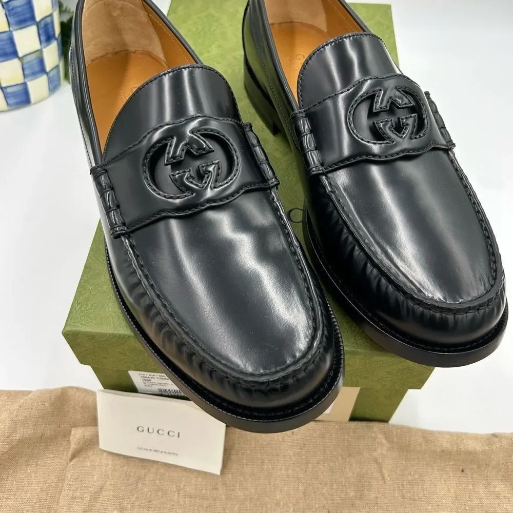 Men’s Gucci interlocking GG Leather loafers size 11 made in Italy